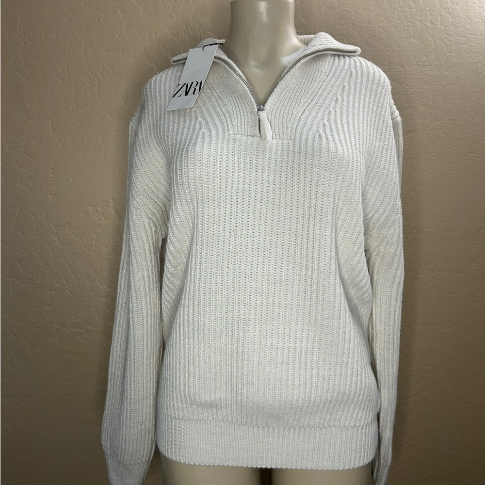 Zara Cream Knit Half-Zip Sweater